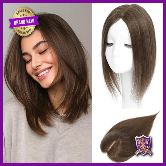12 Inch Real Human Hair Topper for Thinning Hair Mono Base Clip In Wiglet